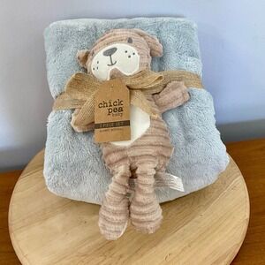 Chick Pea Baby Blanket Plush Puppy Set Blue Tan Security Blanket NWT 30x36 Size
